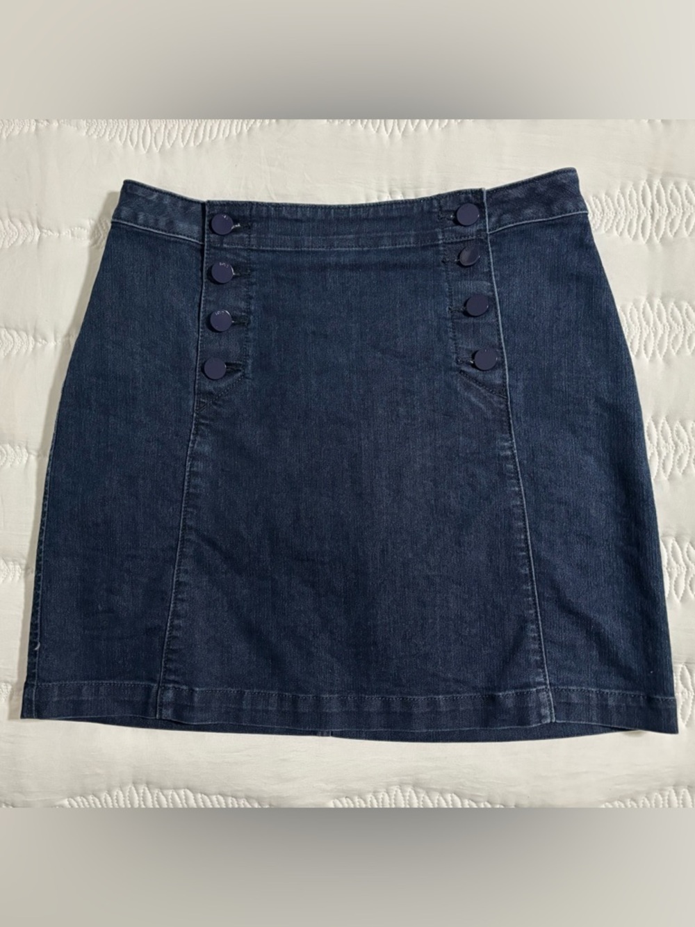 Loft Classic Dark Blue Denim Button-Accent Skirt